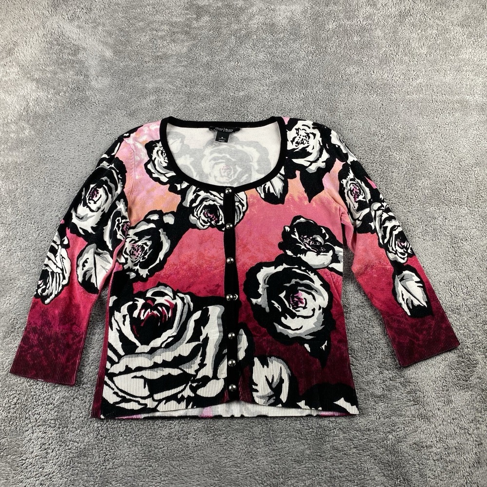 White House Black Market Floral Cardigan Womens Small Long Sleeve Multicolor